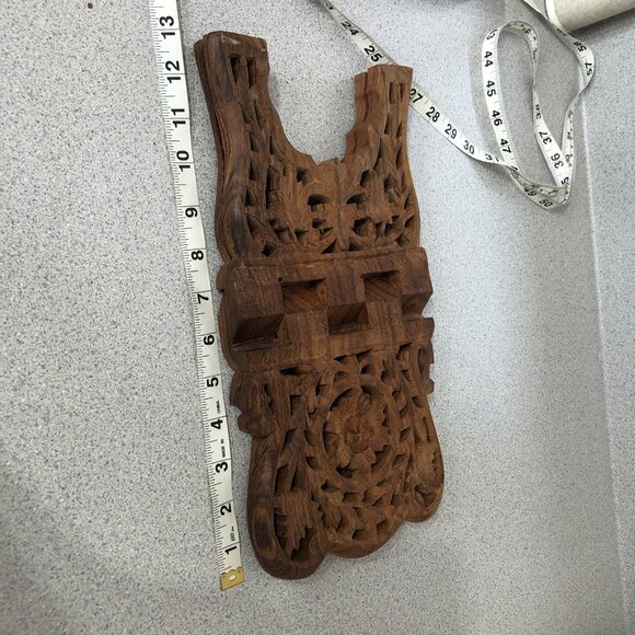 Vintage Teak Wood Book Holder Stand Hand Carved Floral Leaf Design Folding Decor - Picture 10 of 12